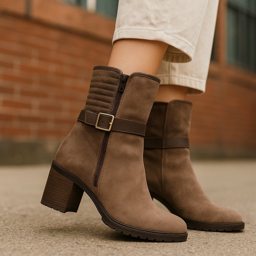 Brown Suede Napoleoni Stacked Heel Boots 36 (US 6) - Picture 6 of 6
